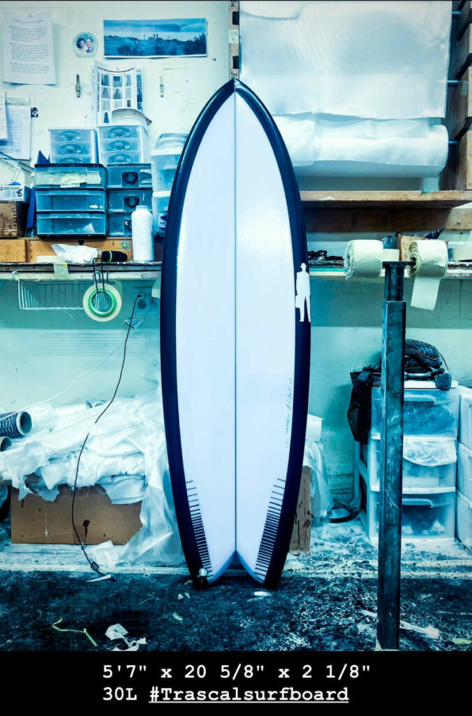 twin rascal fish surfboard in the lam room at proctor surfboards