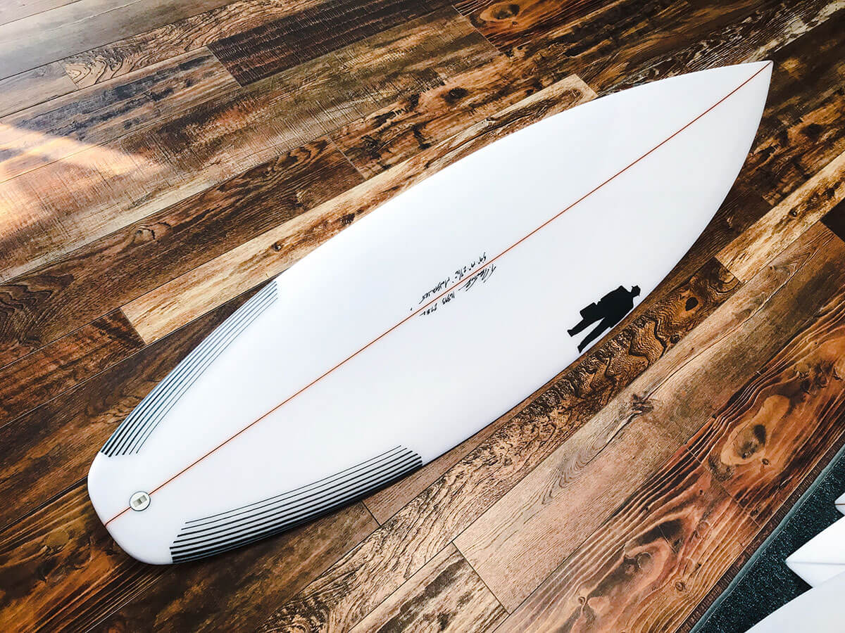 monstajet surfboard on showroom floor
